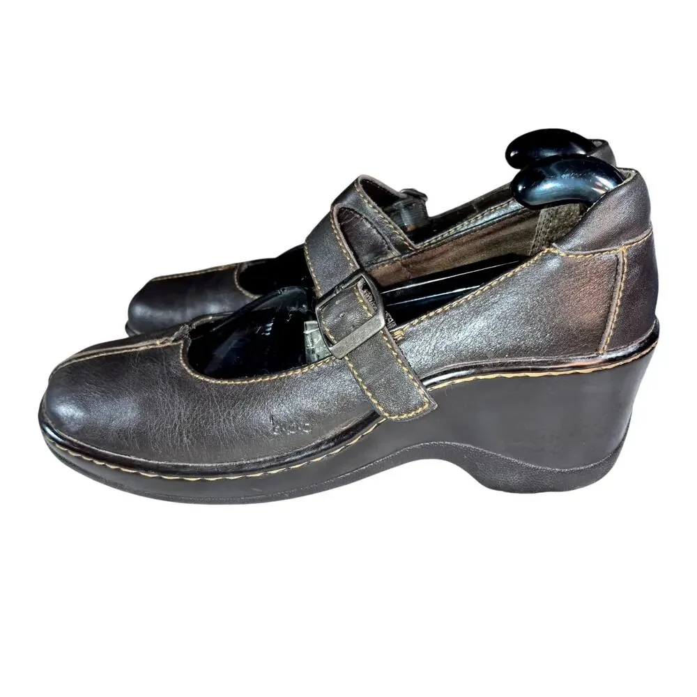 BOC Born Brown Leather Mary Jane Split-Toe Wedge Chunky Platform Shoes 8.5M
